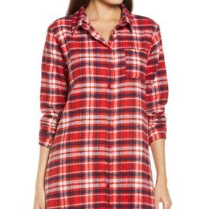 NWT NORDSTROM Make Merry Red Bloom Tartan Plaid Flannel LS Pajama Nightshirt M